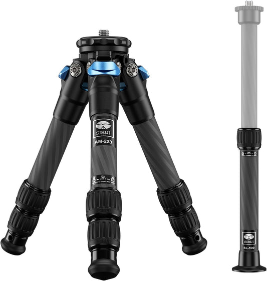 SIRUI Lightweight Carbon Fiber Mini Travel Tripod with Two-Section Center Column, Max Height 26", Supports 22lbs (AM-223+SL-100)