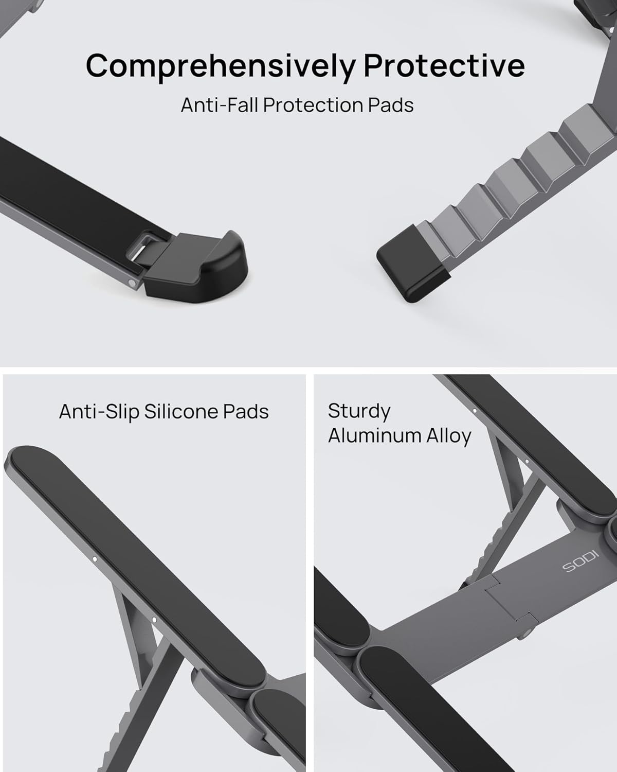 SODI [Ultra Compact] Foldable & Portable Laptop Stand for Desk, Lightweight Tablet Stand for Business Travel, Library, Cafe, 6 Level Height Ergonomic Aluminum Computer Holder for 10-16" Laptops