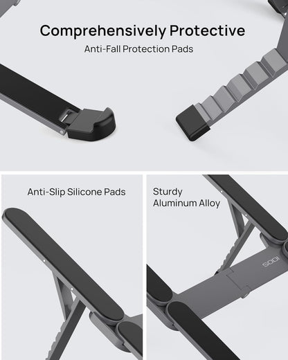 SODI [Ultra Compact] Foldable & Portable Laptop Stand for Desk, Lightweight Tablet Stand for Business Travel, Library, Cafe, 6 Level Height Ergonomic Aluminum Computer Holder for 10-16" Laptops