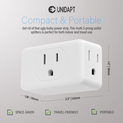 Unidapt Multi Plug Outlet Extender 2 Pack - 3 Way Wall Outlet Splitter, Cruise Ship Essentials Power Plug Adapter, Compact Travel Wall Tap Expander, Flat Angled Design, Home, Office, Dorm - White