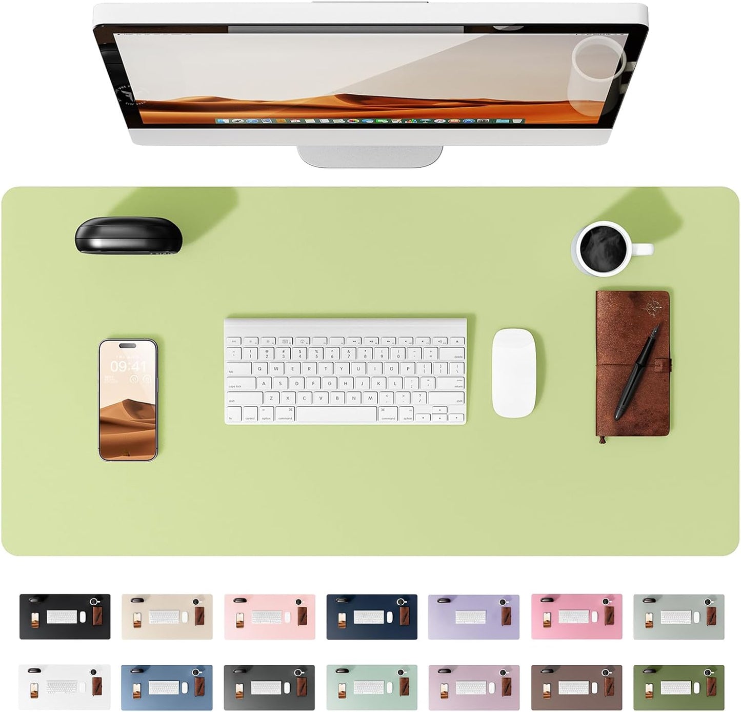 YSAGi Leather Desk Protector, Office Mat, Large Mouse Mat, Non-Slip PU Leather Blotter, Laptop Desk Mat, Waterproof Writing Pad for Office and Home (Peak Green, 31.5" x 15.8")