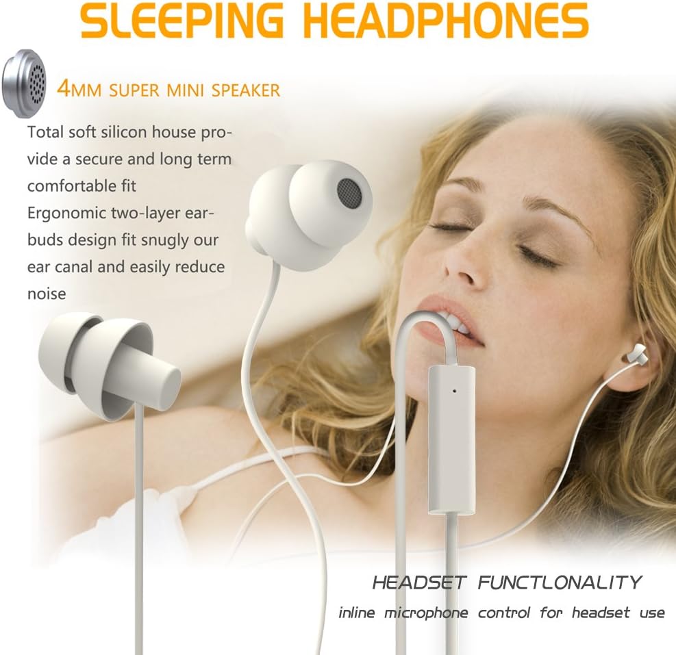 MAXROCK (TM Unique Total Soft Silicon Sleeping Headphones Earplugs Earbuds with Mic for Cellphones,Tablets and 3.5 mm Jack Plug (White)