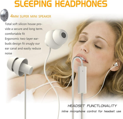 MAXROCK (TM Unique Total Soft Silicon Sleeping Headphones Earplugs Earbuds with Mic for Cellphones,Tablets and 3.5 mm Jack Plug (White)