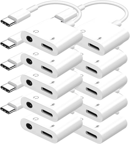 Seulliya USB C to 3.5mm Headphone Jack and Charger Adapter, 2-in-1 Audio & Fast Charging Splitter for Apple iPhone 17/16/15/Pro/Pro Max, iPad, Samsung, Pixel, and More 10Pack