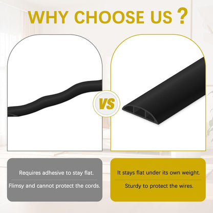 Floor Cord Cover 3.3FT Cord Covers for Wires on Floor Protect Wires & Prevent Trip Hazards, Easy to Cut for Home, Office, School, Concerts, Cavity W0.6in x H0.32in