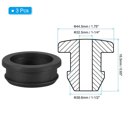 PATIKIL 38.6mm / 1-1/2 Inch Drill Hole,1-1/4 Inch ID Rubber Grommets, 3Pcs Top Hat Grommet for Wiring Eyelet Ring Gasket Automotive Firewall Cable Hole Plugs Wires Protection, Black