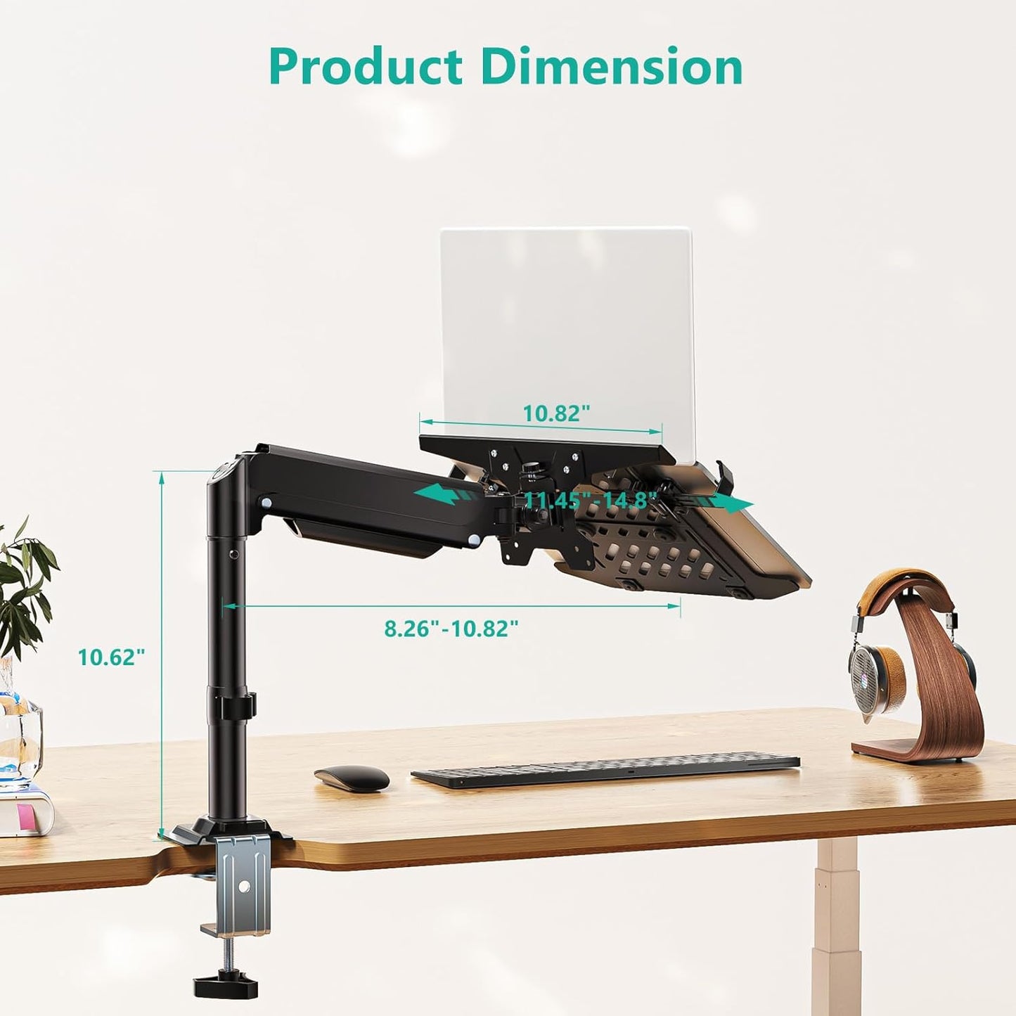 WALI Laptop Tray Desk Mount, Laptop Arm Mount Fits 10-15.6 Inch Notebook, 2-in-1 Gas Spring Monitor Arm for 17-32 Inch Computer Screen, Holds up to 22lbs(GSDM00LP), Black