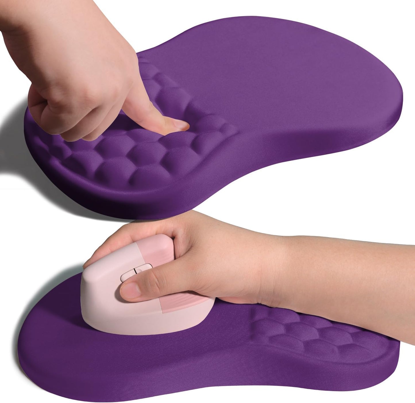 Ergonomic Joint Wrist Support Mouse Pad with Memory Foam Cushion Massage Bump, Carpal Tunnel Pain Relief Mousepad Slope Design for Wrist Rest, 11.8x7.9 in, Dark Violet