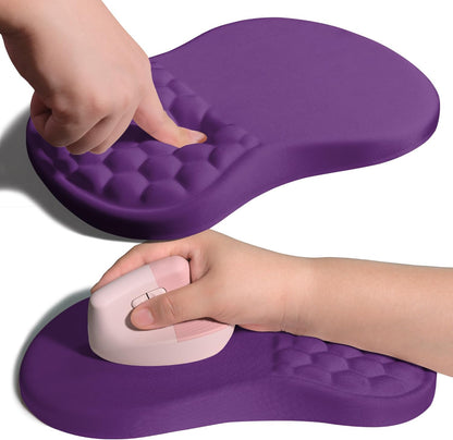 Ergonomic Joint Wrist Support Mouse Pad with Memory Foam Cushion Massage Bump, Carpal Tunnel Pain Relief Mousepad Slope Design for Wrist Rest, 11.8x7.9 in, Dark Violet