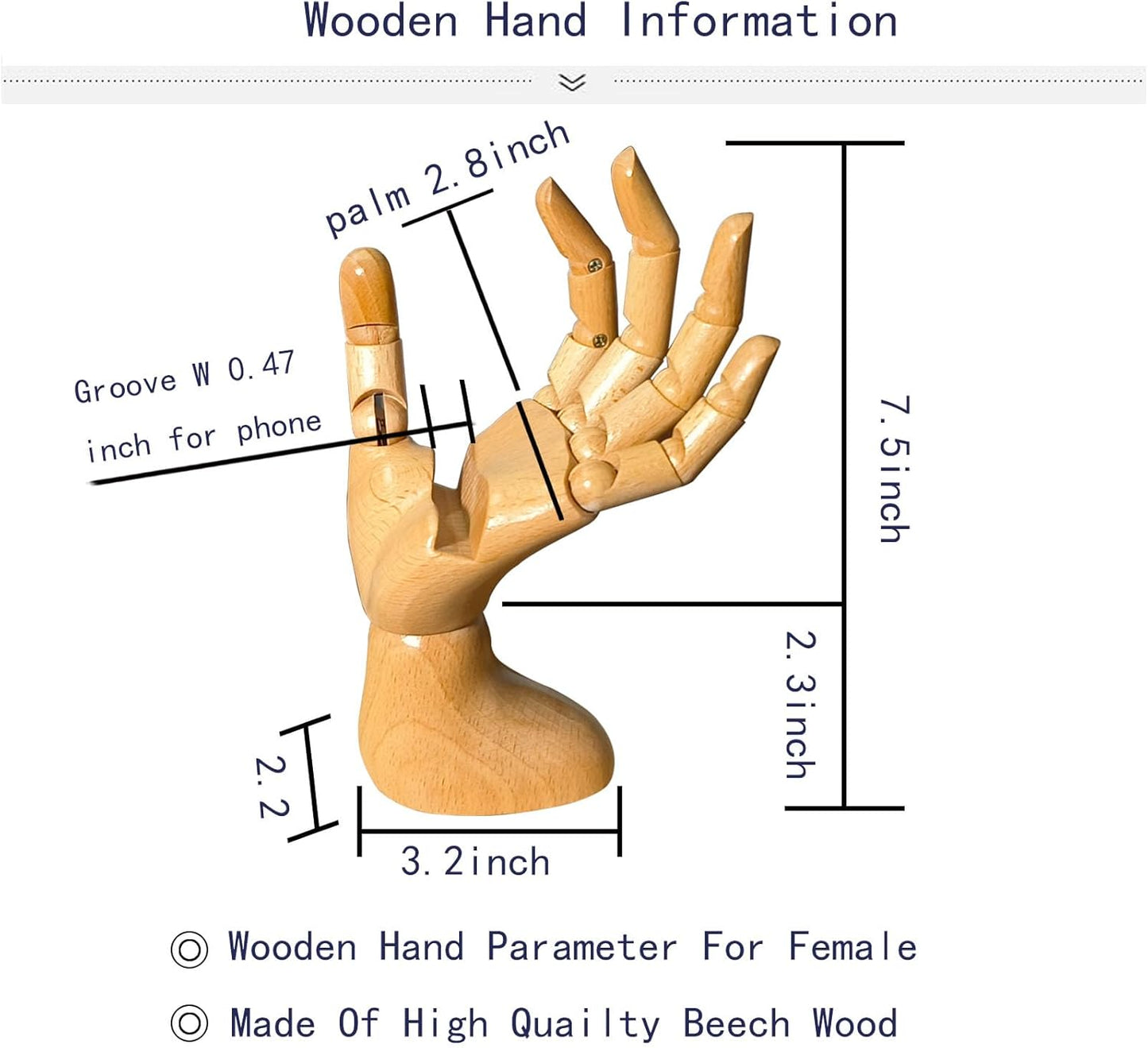 Mannequin Hand, Cell Phone Stand,Phone Holder,Phone Stand for Desk,maniquin Wooden Hand,poseable Figure,Wood Hand,Cell Phone Stand,Female Hand of Left for Mobile Phone.