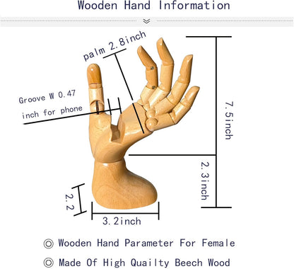 Mannequin Hand, Cell Phone Stand,Phone Holder,Phone Stand for Desk,maniquin Wooden Hand,poseable Figure,Wood Hand,Cell Phone Stand,Female Hand of Left for Mobile Phone.