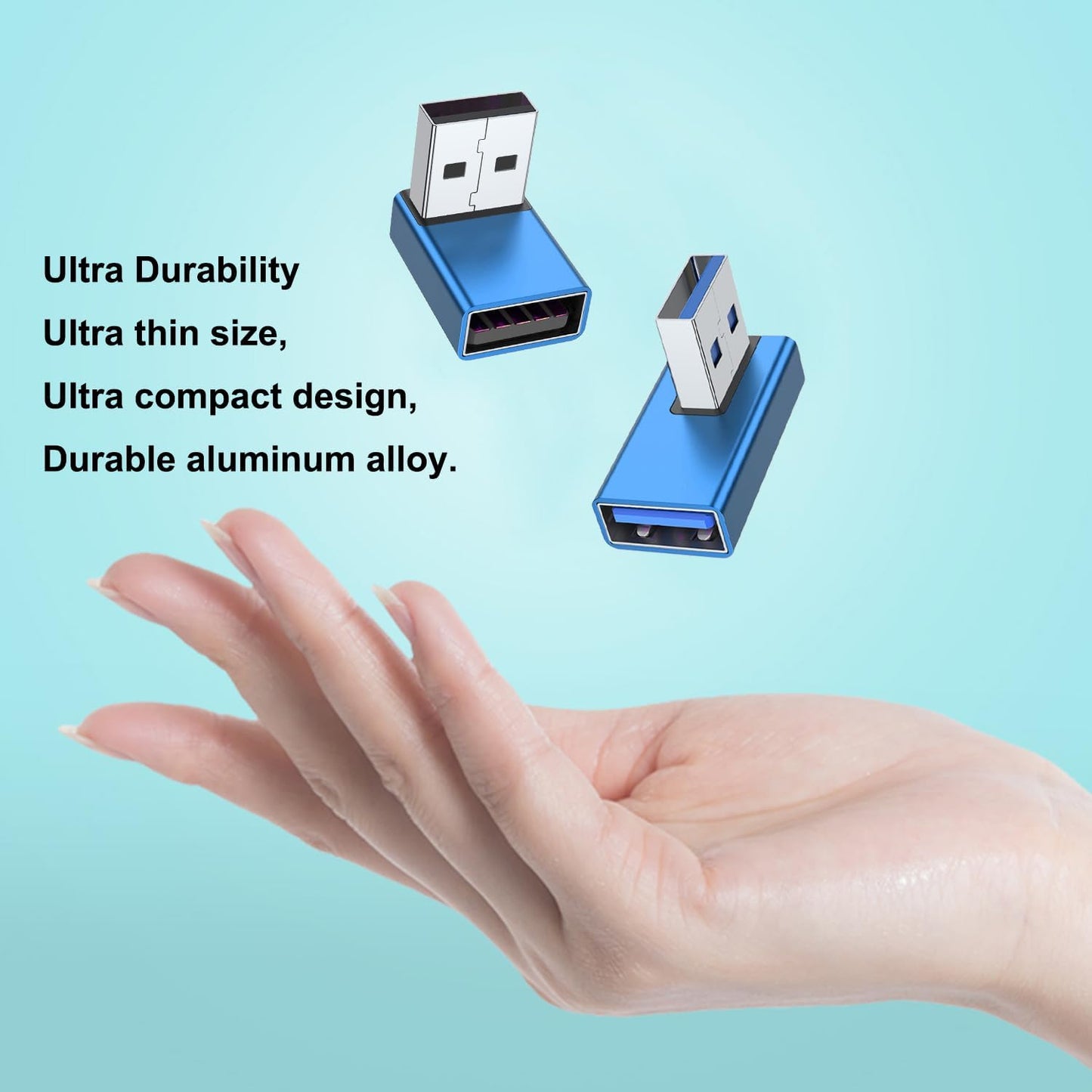 AreMe 90 Degree USB 3.0 Adapter 4 Pack, Up and Down Angle, Left and Right Angle USB A Male to Female Converter Extender for PC, Laptop, USB A Charger, Power Bank and More (Blue)