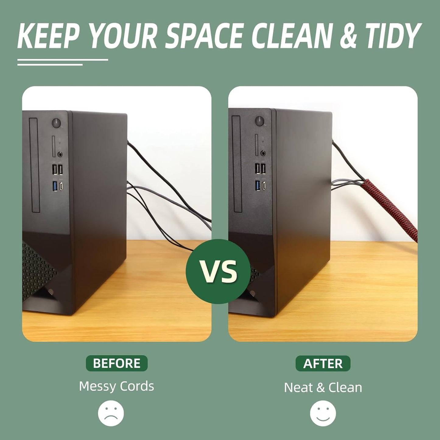 Split Wire Loom Tubing, Cable Protector Sleeve, Braided Cable Management for TV/Computer/Home Theater/Engine Bay, Cord Protectors from Pets No Chew (Red and Black, 1"-25ft)