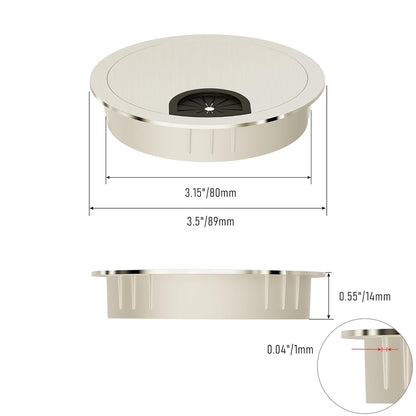 2 Pack Desk Grommet 3-1/8 Inch 80mm, Zinc Alloy Computer Desk Wire Hole Cover, Office Desktop Cord Cable Hole Metal Ring, Brushed Silver