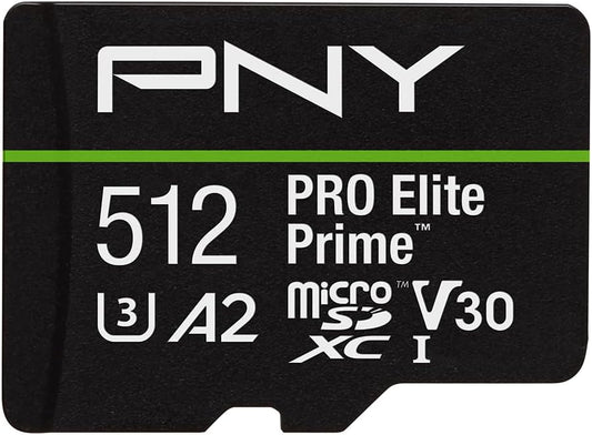 PNY 512GB PRO Elite Prime™ C10 U3 V30 A2 microSDXC Flash Memory Card – Ultra-Fast Speeds, Read 200MB/s, Write 150MB/s, 4K UHD, Full HD, UHS-I, for Smartphones, Drones, Action Cameras