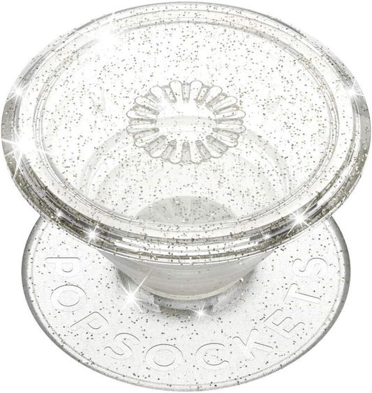 PopSockets Translucent Phone Grip with Expanding Kickstand, PopSockets for Phone, Adhesive Grip, Translucent PopGrip - Clear Glitter Silver