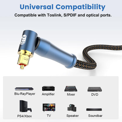 EMK 90 Degree Toslink Optical Cable 24K-Gold Connector 360 Degree Free-Rotating Plug Fiber Optic Cable S/PDIF Toslink Male to Male for Home Theater, Sound Bar, TV, PS4, Xbox (Blue,3.3ft/1m)
