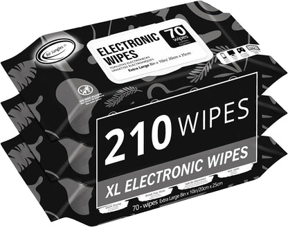 Air Jungles Electronic Screen Cleaning Wipes 70 Count (Pack of 3), Large 8"x10" Cleaner Wipes for Phones, Laptops, Monitors, TVs, Tablets, Glasses, Keyboards, Computer,Quick Dry