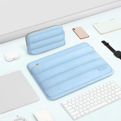 MOSISO 13.3 inch Laptop Case, 13-13.3 inch Puffy Laptop Sleeve Compatible with MacBook Air 13 13.6 M4 M3 M2 M1/Pro 13/Pro 14, HP Dell ASUS Lenovo,Polyester Horizontal Bag with Small Case, Air Blue