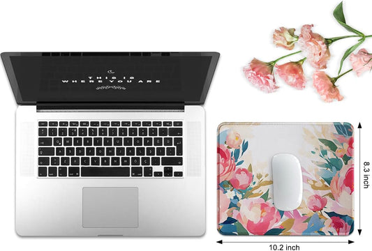 JIKIOU 3 Pack Mouse Pad with Stitched Edge, Comfortable Mouse Pads with Non-Slip Rubber Base, Washable Mousepads Bulk with Comfortable Cloth, Mouse Pads for Computers Laptop 10.2x8.3inch Multi Peony