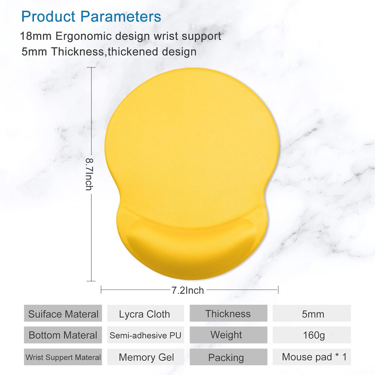 ITNRSIIET Ergonomic Mouse Pad with Gel Wrist Support Small Wrist Rest Smooth Surface Non-Slip PU Base Comfortable Office Supplies Pain Relief, 8.7 x 7.2 inches, Apricot Yellow