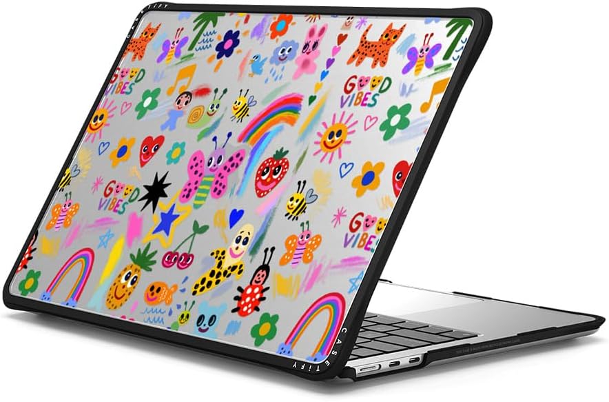 CASETiFY Impact MacBook Air 13.6" (M2-M4) Case [Cushioned Impact Corners/Scratch-Resistant/Anti-Slip Grip] - Good Vibes - Clear Black