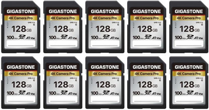 [5-Yrs Free Data Recovery] GIGASTONE 128GB SD Card 10-Pack, 4K Camera Pro, A1 V30 SDXC Memory Card 4K UHD Video Compatible with Canon Digital Camera, with 10 Mini Cases