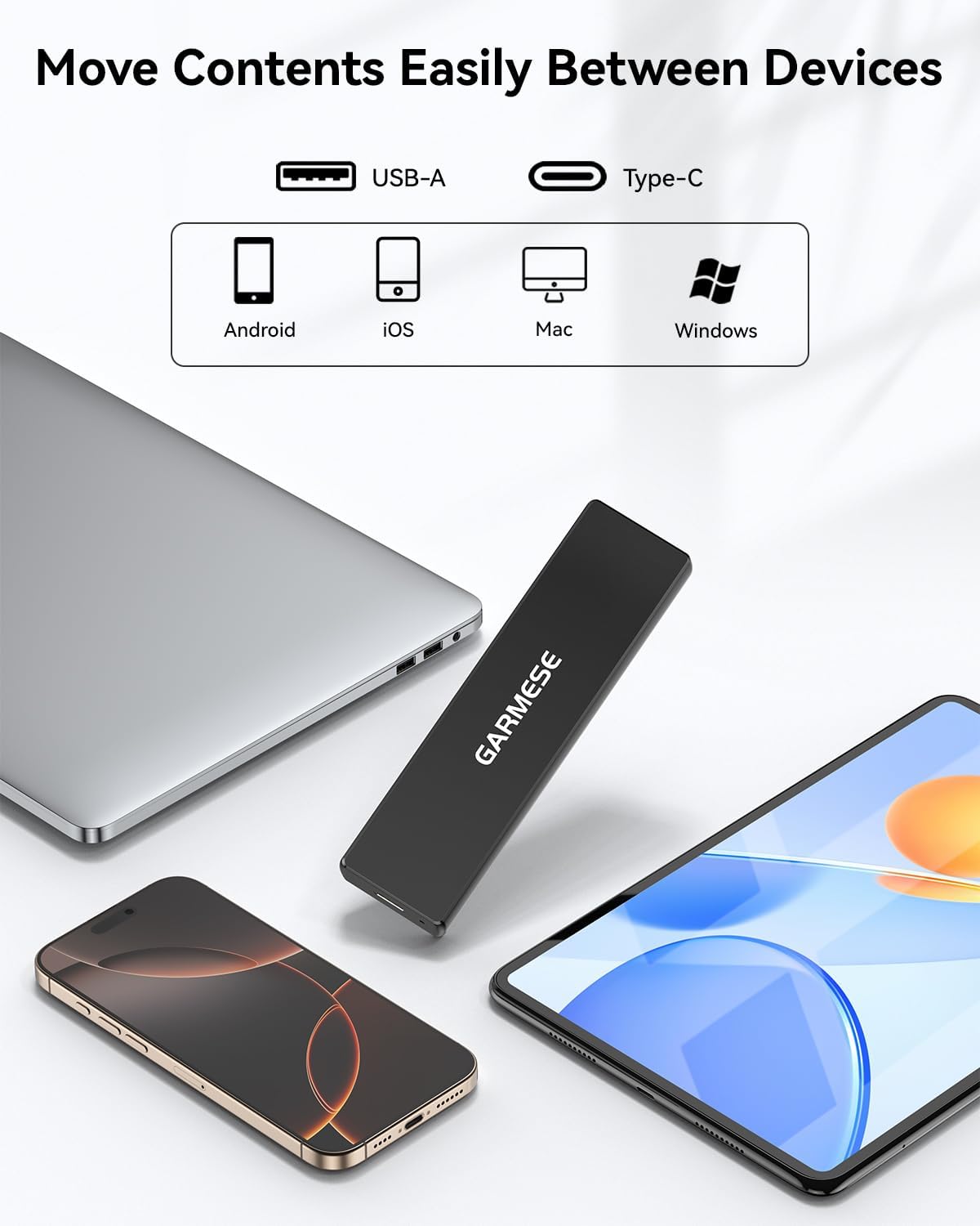 1TB External SSD - Up to 1000MB/s Read Speed USB 3.2 Gen 2 Portable SSD, External Solid State Drives with Type-C Cable for PC Mac Game Console