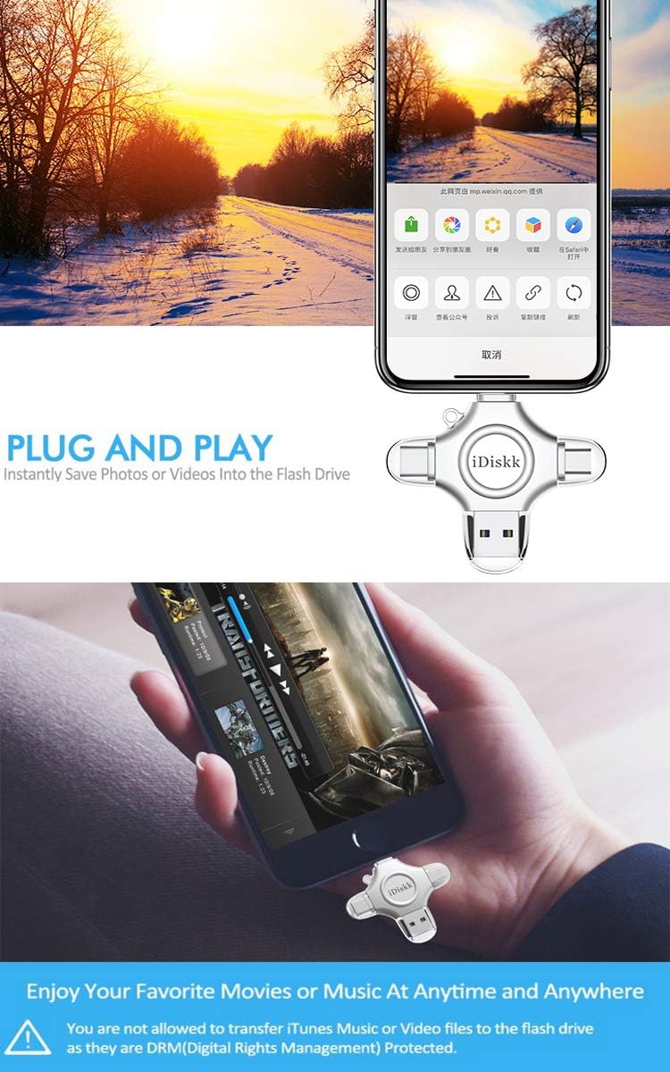 【1T B App*le Certified】iDiskk 1T Photo Memory Stick for iPhone USB Flash Drive for USB-C iPad Android, Samsung USB for iPhone 17/16/15/14/13/13 pro/12/12 pro/12 mini/11/11/Pro/XR/X, Photo Stick for PC