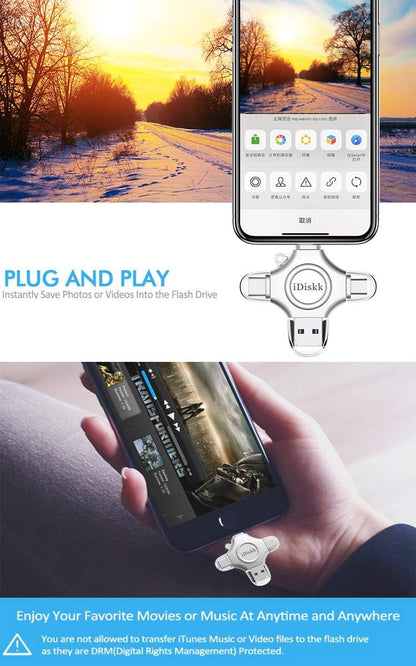 【1T B App*le Certified】iDiskk 1T Photo Memory Stick for iPhone USB Flash Drive for USB-C iPad Android, Samsung USB for iPhone 17/16/15/14/13/13 pro/12/12 pro/12 mini/11/11/Pro/XR/X, Photo Stick for PC