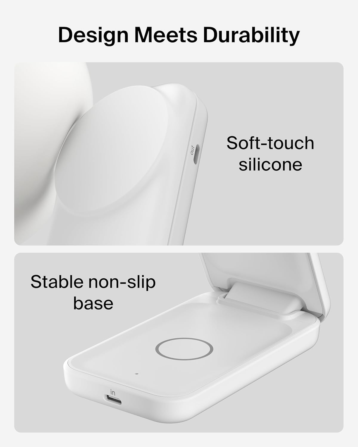 Belkin MagSafe Charger Compatible, 2-in-1 Charging Station, Qi2.2 25W Magnetic Wireless Charger Dock, Foldable Stand, with 5W USB-C Port, for iPhone 16/15/14, AirPods (45W Adapter Included)