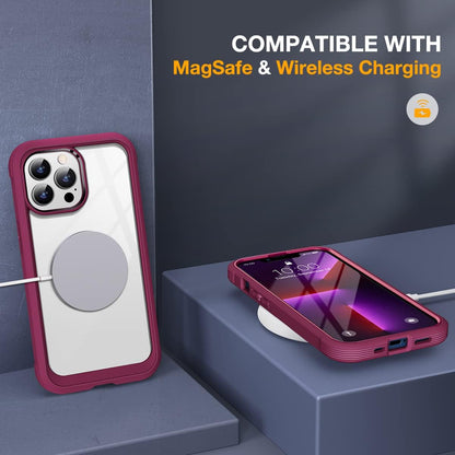 Miracase Glass Case for iPhone 13 Pro Max 6.7 inch, Upgrade Full-Body Clear Bumper Case with Built-in 9H Tempered Glass Screen Protector for iPhone 13 Pro Max, Claret Red