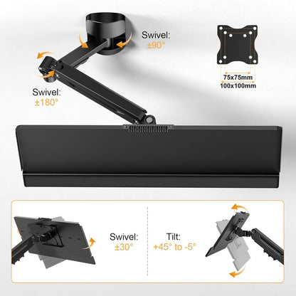 Wall Mount Keyboard Tray- Keyboard and Mouse Stand & Monitor Mount Arm,Height Adjustable Typing Platform Holds up to 26.4 lbs,Black