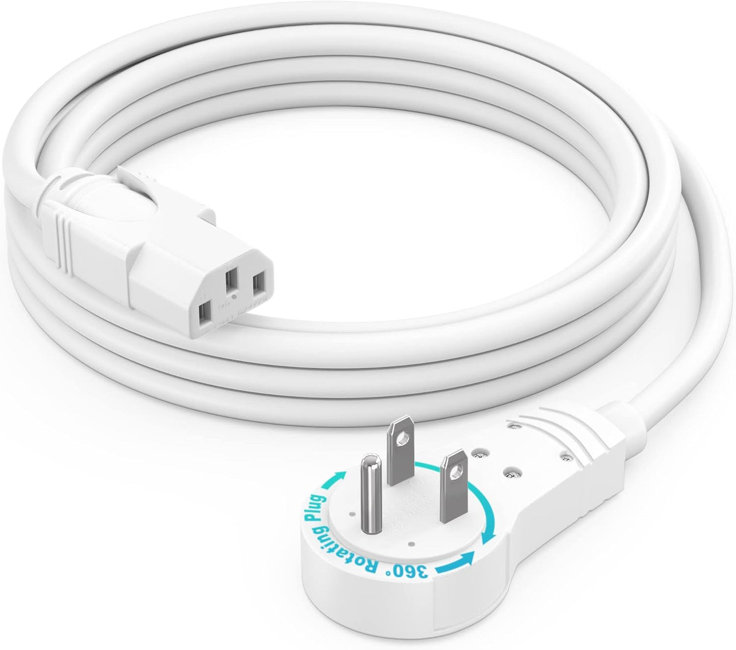 Maximm Monitor Computer Power Cord 6 Ft Flat Plug 360° Rotating PC Cable 3 Prong for, Desktop, Printer, Scanner, 16 AWG NEMA 5-15P to IEC13 - UL Certified