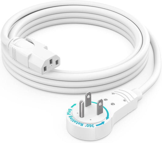 Maximm Monitor Computer Power Cord 3 Ft Flat Plug 360° Rotating PC Cable 3 Prong for, Desktop, Printer, Scanner, 16 AWG NEMA 5-15P to IEC13 - UL Certified