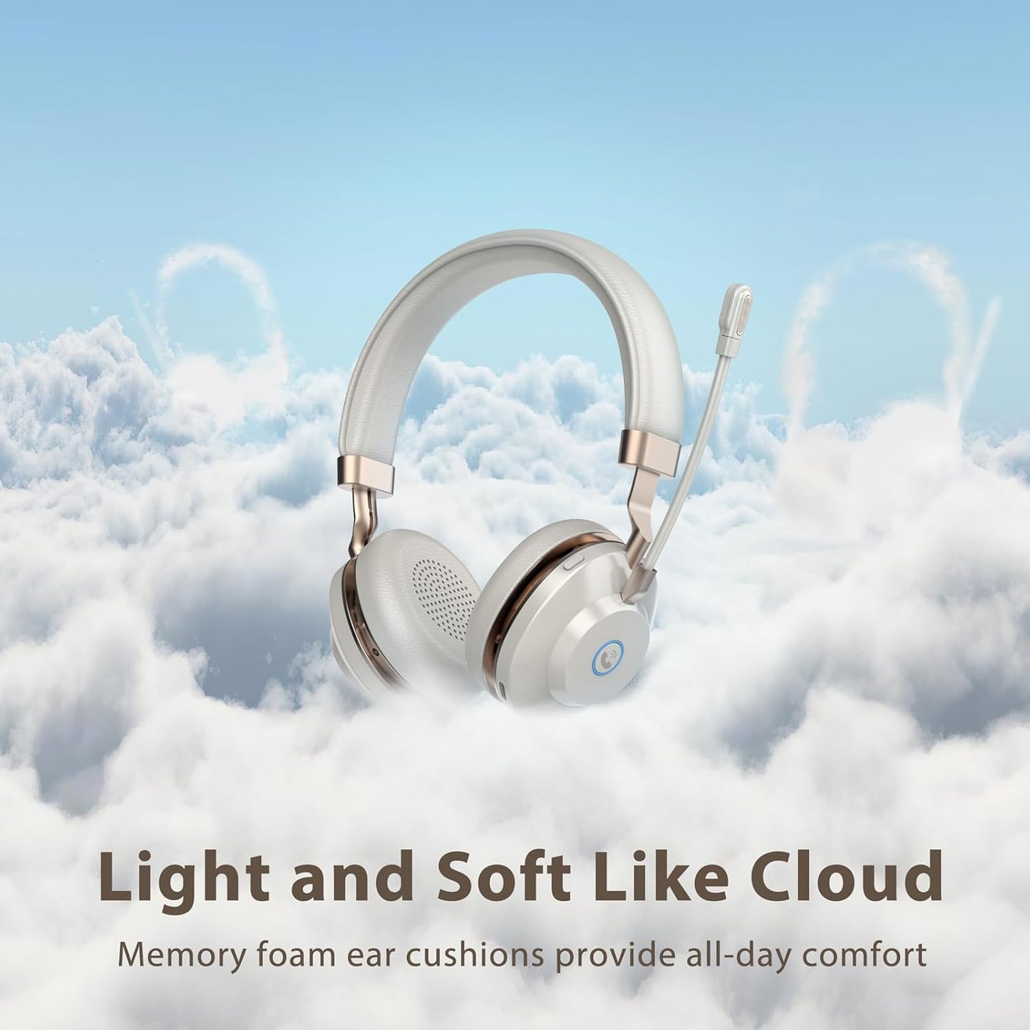 Wireless Headset, Bluetooth Headset with Microphone, AI Noise Canceling Mic & USB Dongle, 45 Hrs Working Time V5.3 Wireless Headphones with Mic Mute for PC/Laptop/Office/Call Center/Zoom/Home