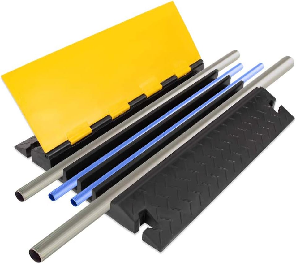 Pyle Hose & Cable Protection Ramp - Extra Heavy Duty Four Channel Extra Large Opening for Water Hose Car Truck Pedestrian Ramp Supports 55000 Lbs, Flip-Open Cover, 31.5” x 23.2” x 3.14” PCBLCO108