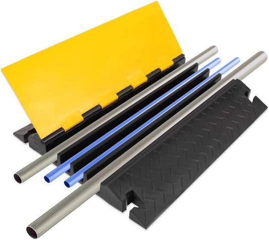 Pyle Hose & Cable Protection Ramp - Extra Heavy Duty Four Channel Extra Large Opening for Water Hose Car Truck Pedestrian Ramp Supports 55000 Lbs, Flip-Open Cover, 31.5” x 23.2” x 3.14” PCBLCO108