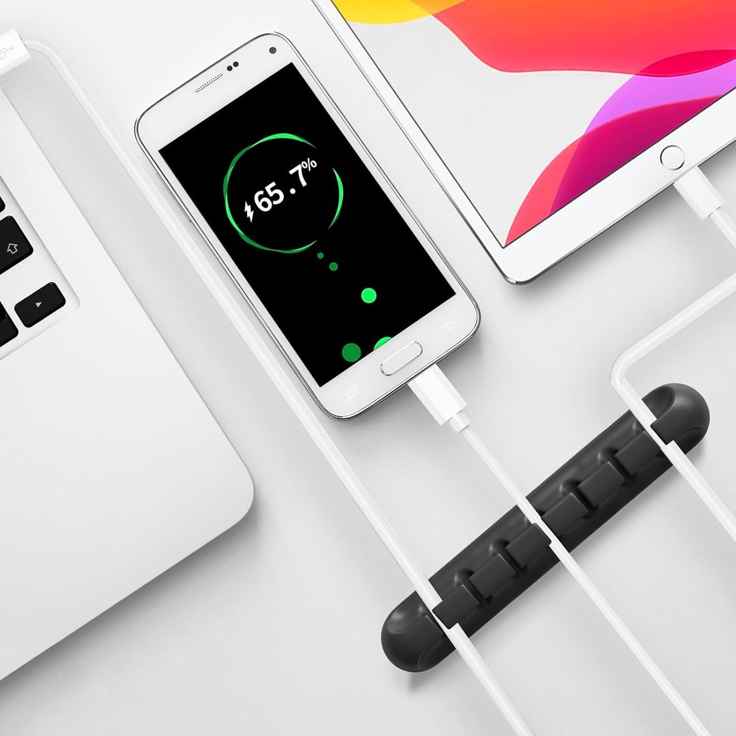 USB Cable Organizer Clips Cord Holder,6 Packs (7-Slots) Black Self Adhesive Desk Cord Cable Management