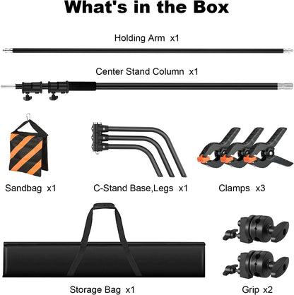 10.8ft/330cm Heavy Duty C Stand Stainless Steel Light Stand with Holding Arm 4.2ft/128cm Carry Bag 44LB/20KG Adjustable Stable for Photography Studio Video Monolight Softbox Shooting