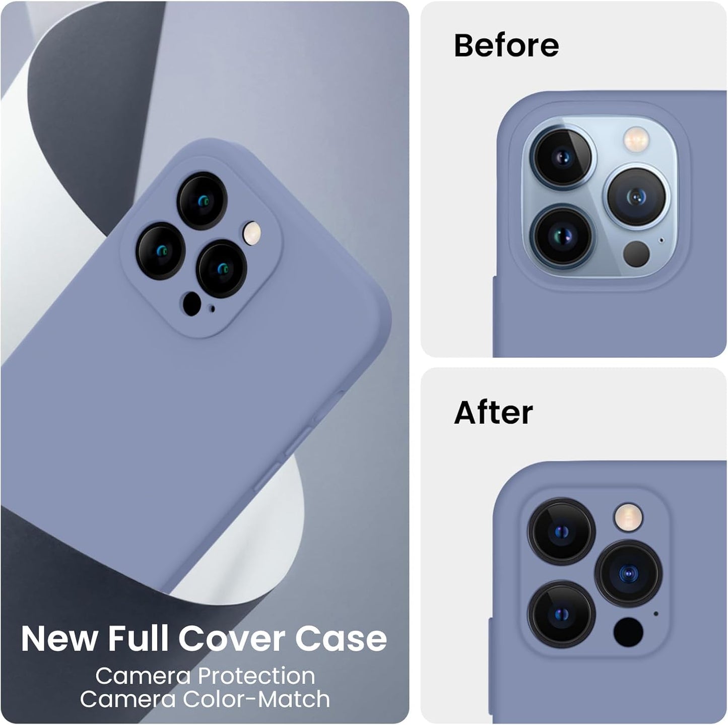 FireNova Designed for iPhone 13 Pro Max Case, Silicone [Camera Protection] Phone Case with [2 Screen Protectors], Soft Anti-Scratch Microfiber Lining Inside, 6.7 inch, Lavender Gray