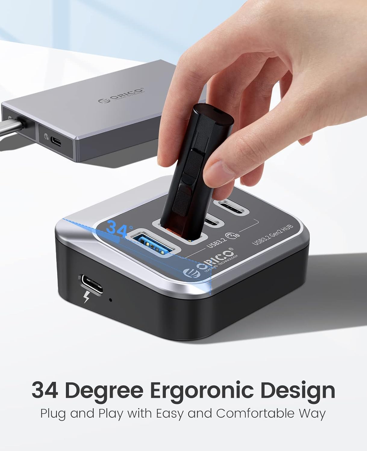 ORICO USB Hub 10Gbps with 2 USB A Ports+2 USB C Ports, USB 3.2 Gen 2 Hub with 1.64Ft USB-C Cable and USB-A Adapter USB Splitter for iMac, MacBooks, Mac Mini