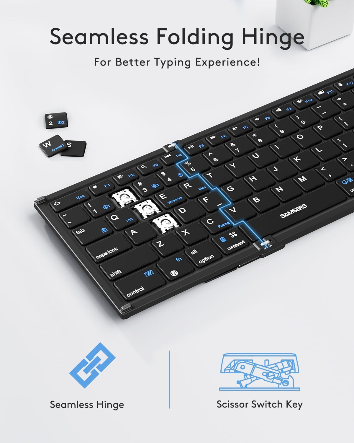 Samsers Foldable Bluetooth Keyboard with Touchpad, Full-Size Wireless Folding Keyboards with Holder, Rechargeable Portable Travel for iOS Windows Android Mac OS, Support 3 Devices (BT5.1 x 3)