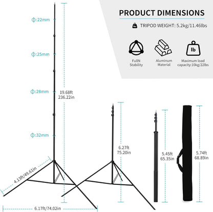 20FT/6M Tripod Stand - Heavy Duty Tripod Stand - Tall Tripods Air-Cushioned Telescoping Light Stand for Photography Overhead Shots, Sports(Aluminum Alloy)