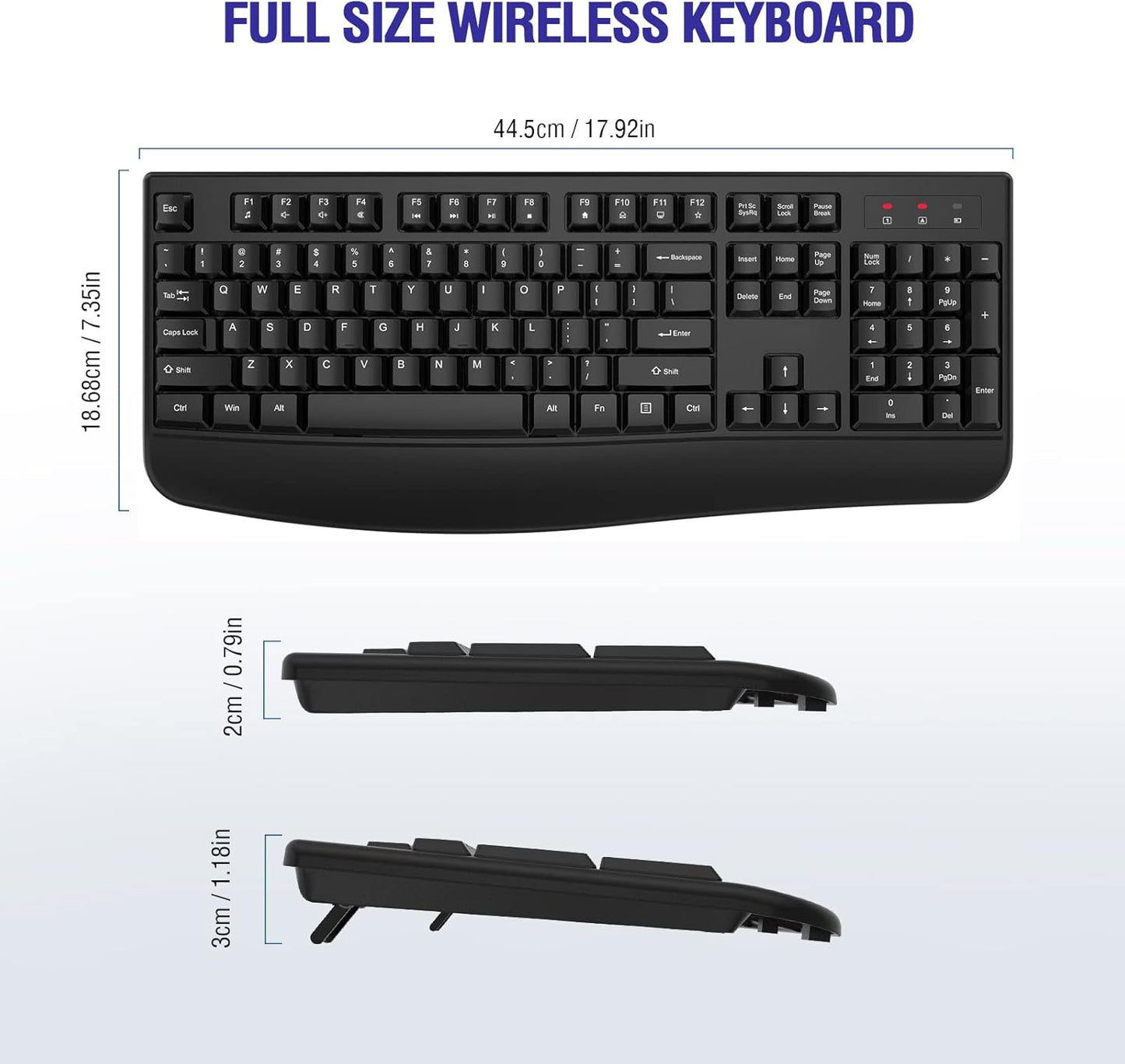 Wireless Keyboard, 2.4G Full-Sized Ergonomic Wireless Computer Keyboard with Wrist Rest for Windows, Mac OS Laptop/PC/Desktop/Notebook(Black)