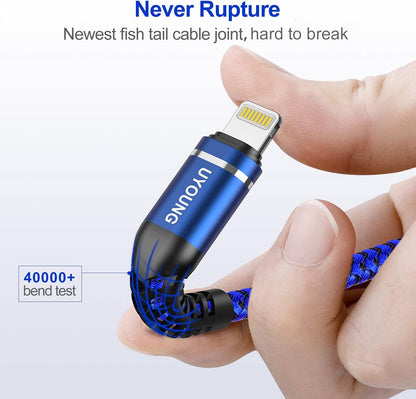 6FT Lightning Cable 3Pack 6 Foot [Apple MFi Certified] iPhone Charger Cable Nylon Braided USB Fast iPhone Charging Cord Compatible with iPhone 14 13 12 11 XS Max XR X 8 Plus 7 6 SE iPad Pro - Blue