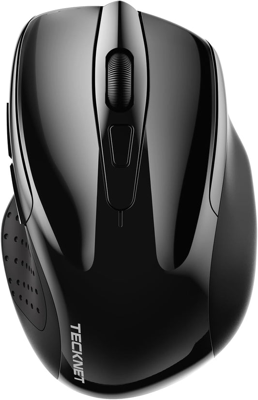 TECKNET Wireless Mouse (2.4G & BT5.0/3.0) Silent 4800 DPI Computer USB A & Bluetooth Mouse 6 Buttons, Wide Compatibility - Black
