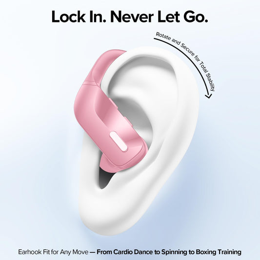 OCC Wireless Ear Hook Sport Earbuds, Bluetooth Headphones with Mic, IPX5 Waterproof, 80H Playtime Earphones, Pink