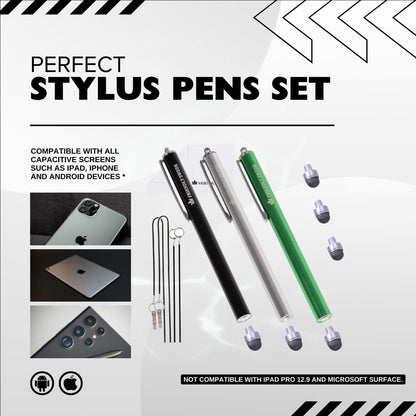 The Friendly Swede Mesh Tip Stylus Pen for Touchscreen — 3-Pack Micro-Knit Capacitive Stylus Pen for iPad & iPhone with 3 Replaceable Fiber Tips, Elastic Lanyards & Screen Cleaning Cloth