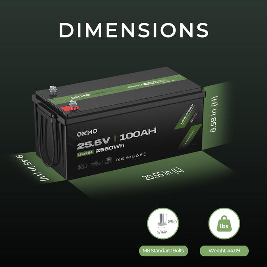 OKMO 24V 100Ah LiFePO4 Lithium Battery for Marine, Trolling Motor, RV, with Low Temperature Protection, 10 Years 15000+ Deep Cycles, 25.6V Iron Phosphate for Home Solar Energy Storage Off-Grid